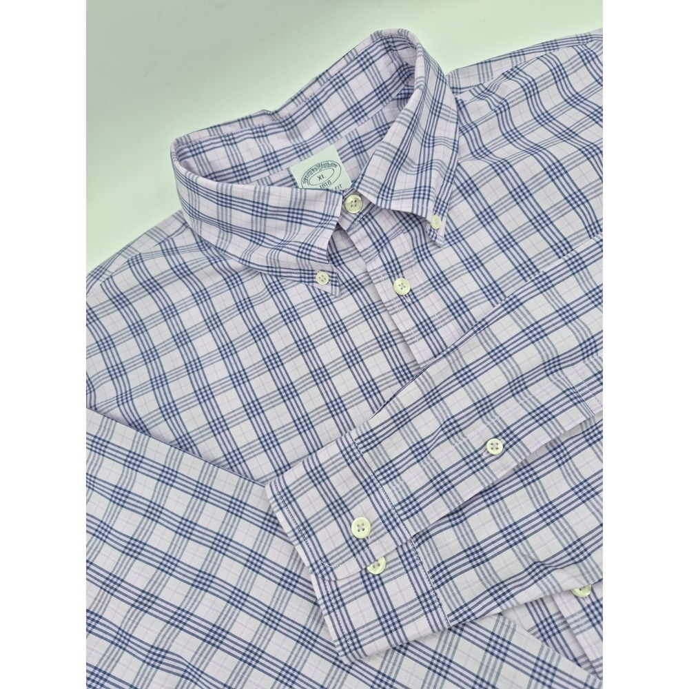 Brooks Brothers Regent 100% Cotton Button Down Shirt XL 17.5x36 Purple Plaid